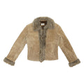YESSICA Y2K Womens Beige Leather Faux Fur Trim Jacket S Suede Stylish Winter