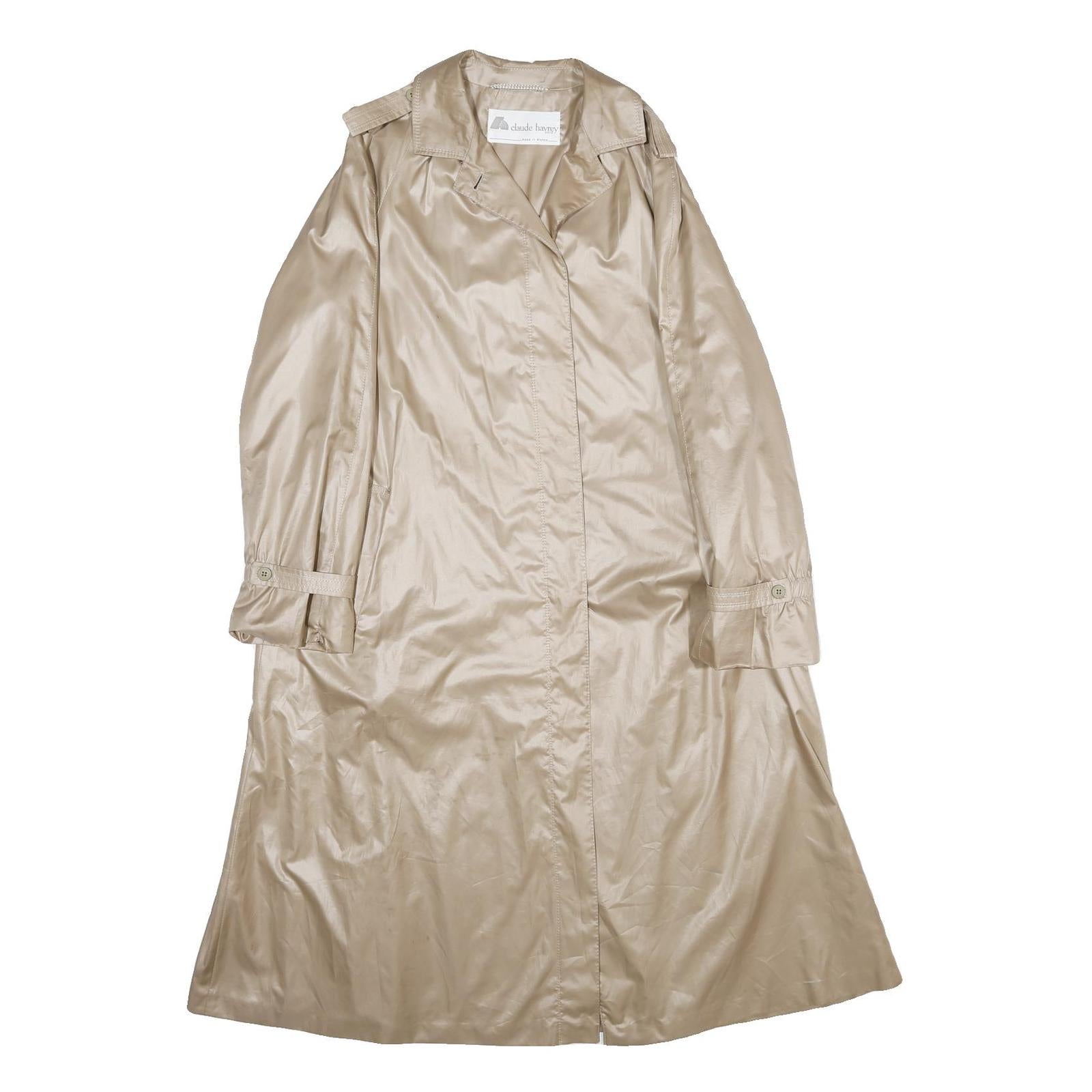 CLAUDE HAVREY Womens Beige Long Sleeve Button Jacket L Polyester Plain Elegant