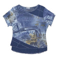 PATRICE BREAL Womens Blue Printed Top Short Sleeve Round Neck M Lightweight