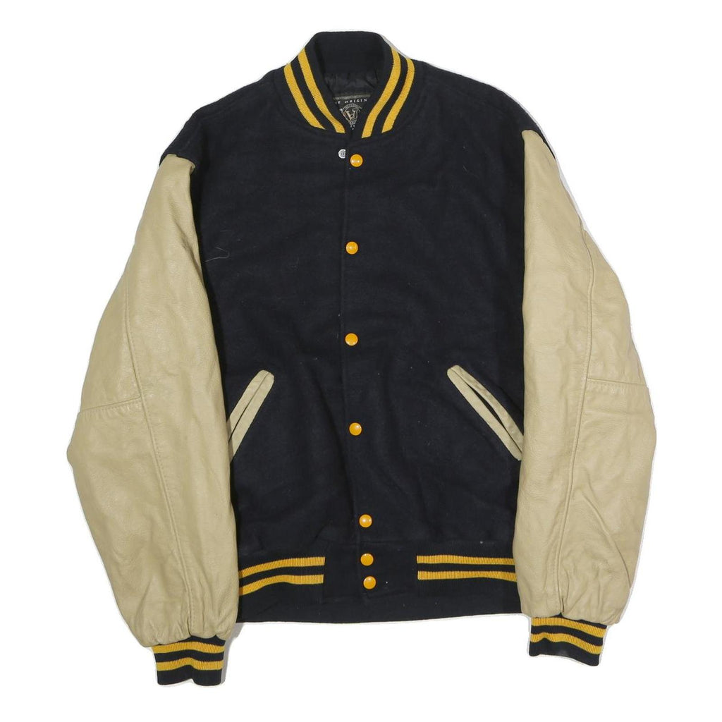 HOLLOWAY Mens Black & Beige United States Navy Bomber Jacket XL Cotton Blend