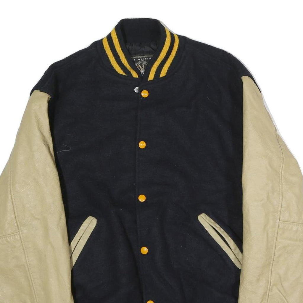 HOLLOWAY Mens Black & Beige United States Navy Bomber Jacket XL Cotton Blend