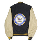 HOLLOWAY Mens Black & Beige United States Navy Bomber Jacket XL Cotton Blend