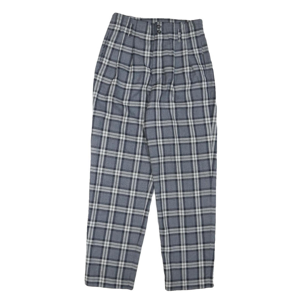Grey Polyester Blend Mens Regular Fit Tapered Trousers W28 L28 Checked Pattern