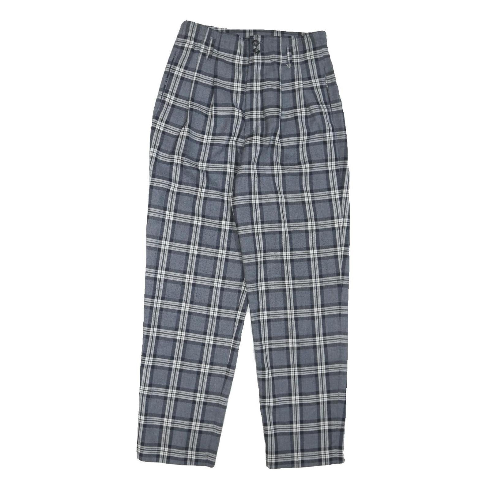 Grey Polyester Blend Mens Regular Fit Tapered Trousers W28 L28 Checked Pattern