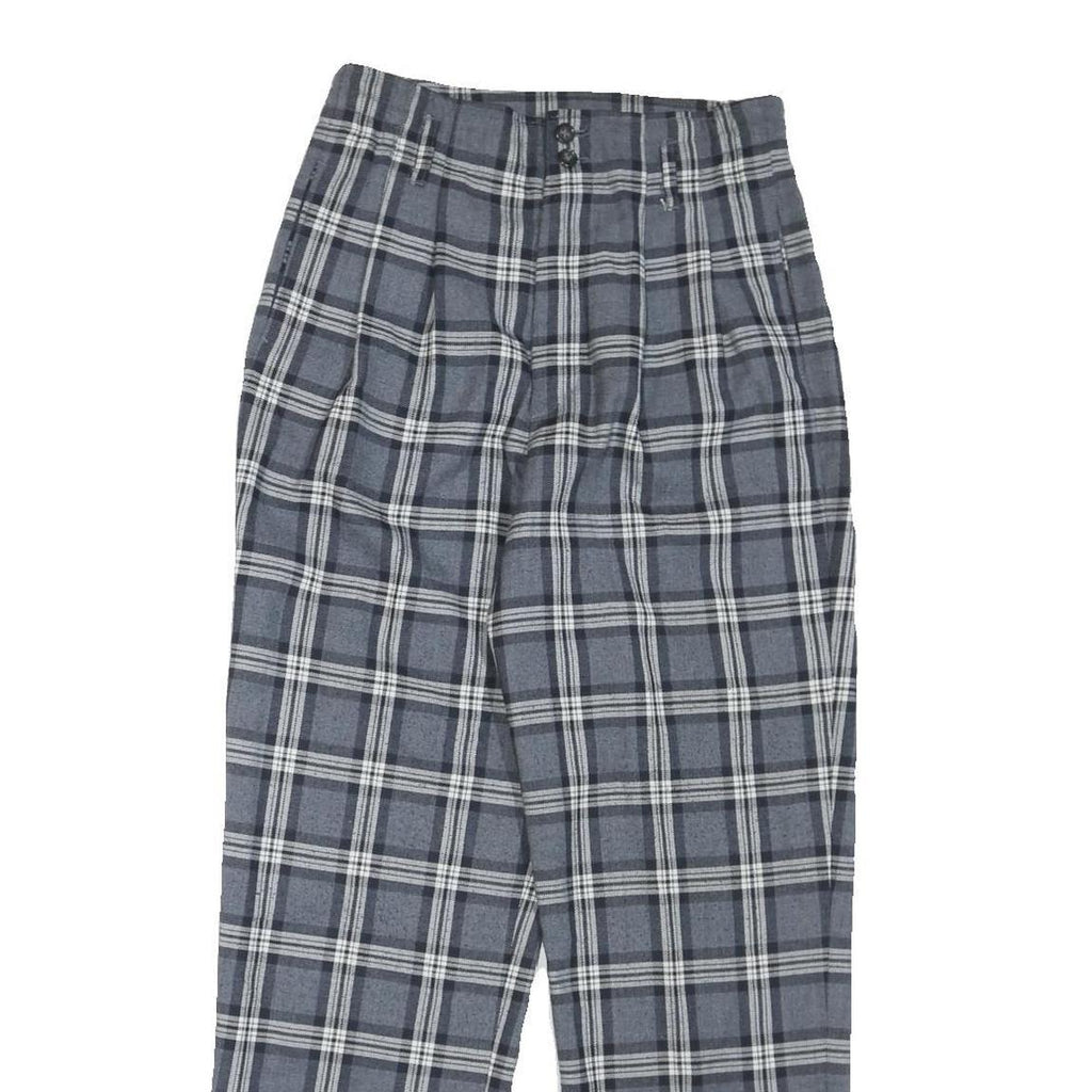 Grey Polyester Blend Mens Regular Fit Tapered Trousers W28 L28 Checked Pattern