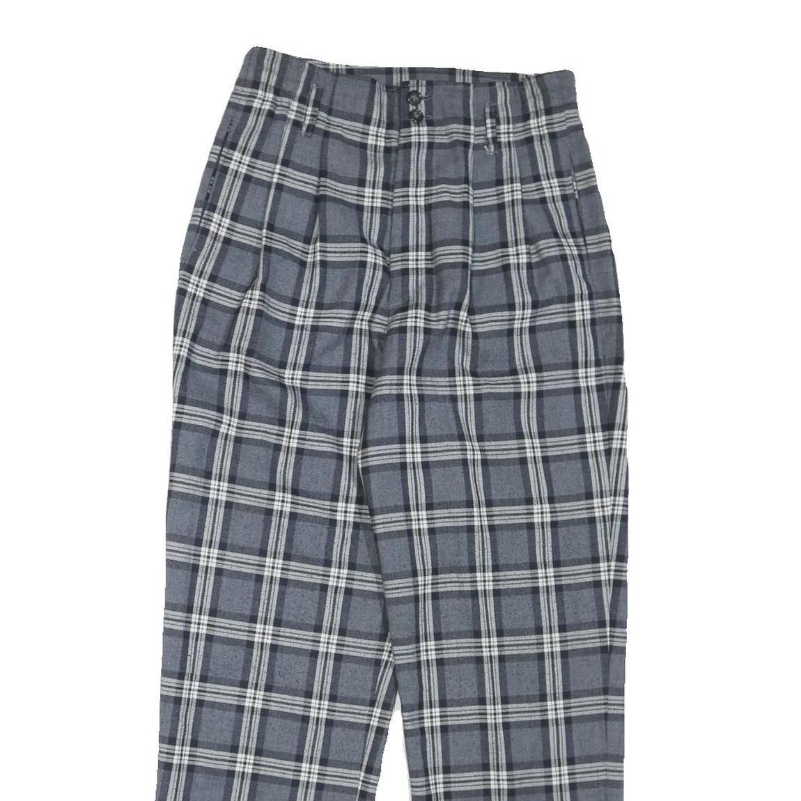 Grey Polyester Blend Mens Regular Fit Tapered Trousers W28 L28 Checked Pattern