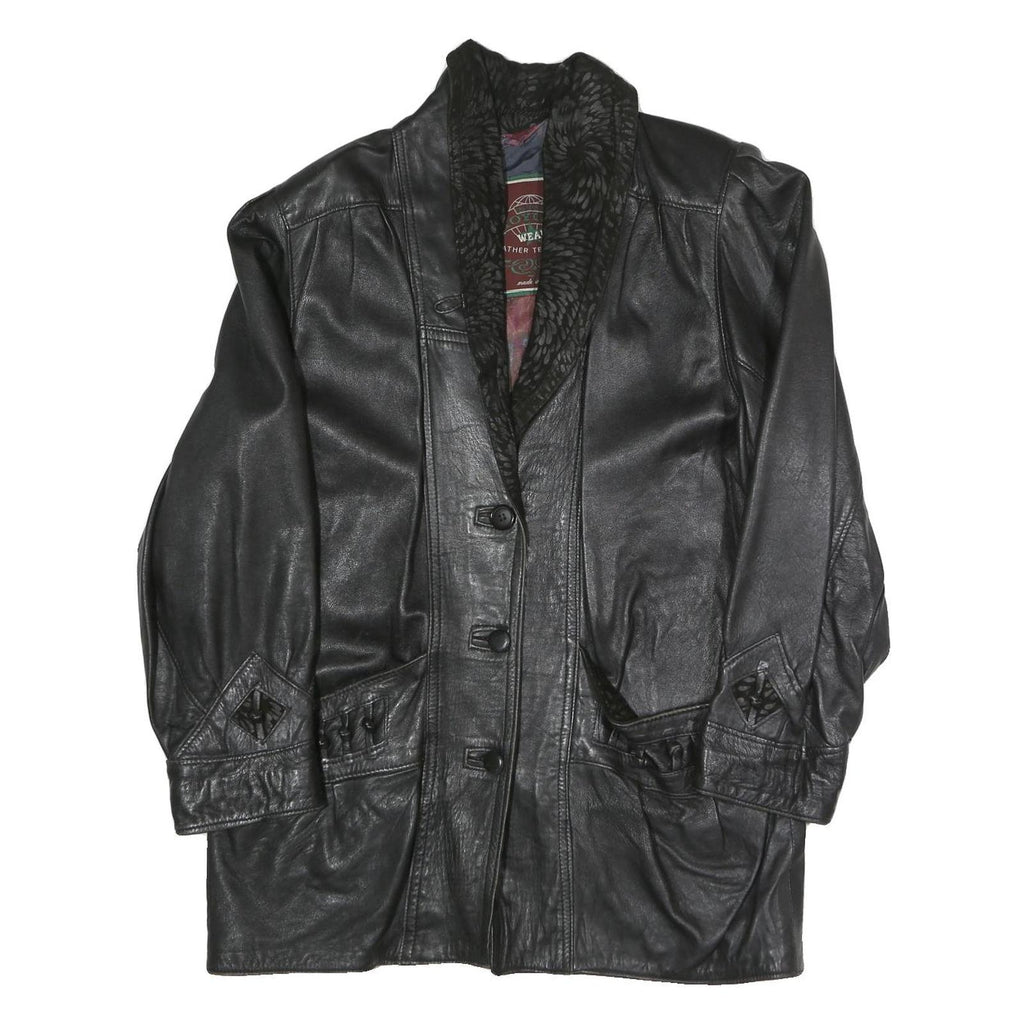 VERA PELLE Womens Black Faux Leather Button Jacket M Leather Plain Button