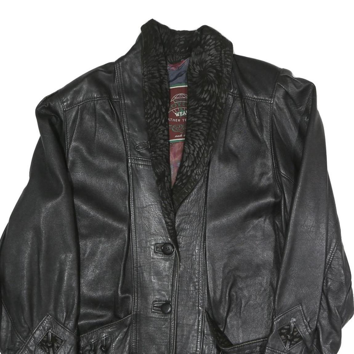 VERA PELLE Womens Black Faux Leather Button Jacket M Leather Plain Button