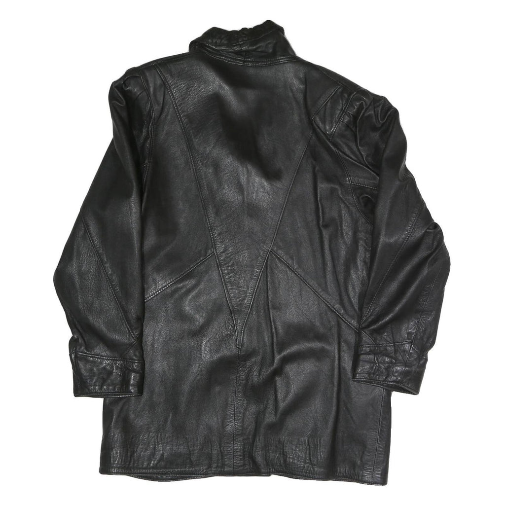 VERA PELLE Womens Black Faux Leather Button Jacket M Leather Plain Button