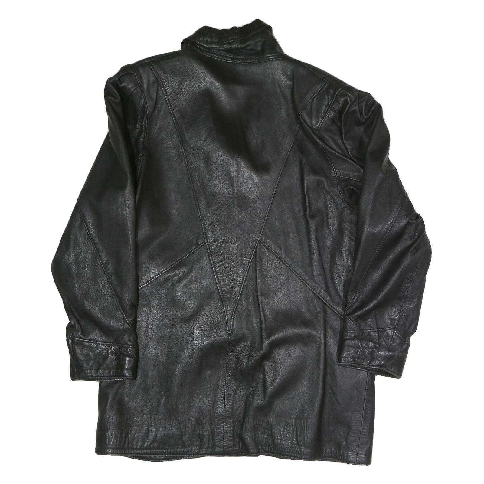 VERA PELLE Womens Black Faux Leather Button Jacket M Leather Plain Button