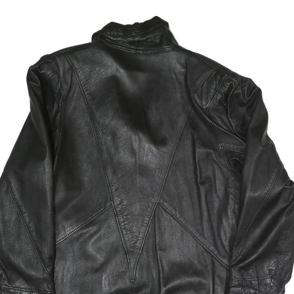 VERA PELLE Womens Black Faux Leather Button Jacket M Leather Plain Button