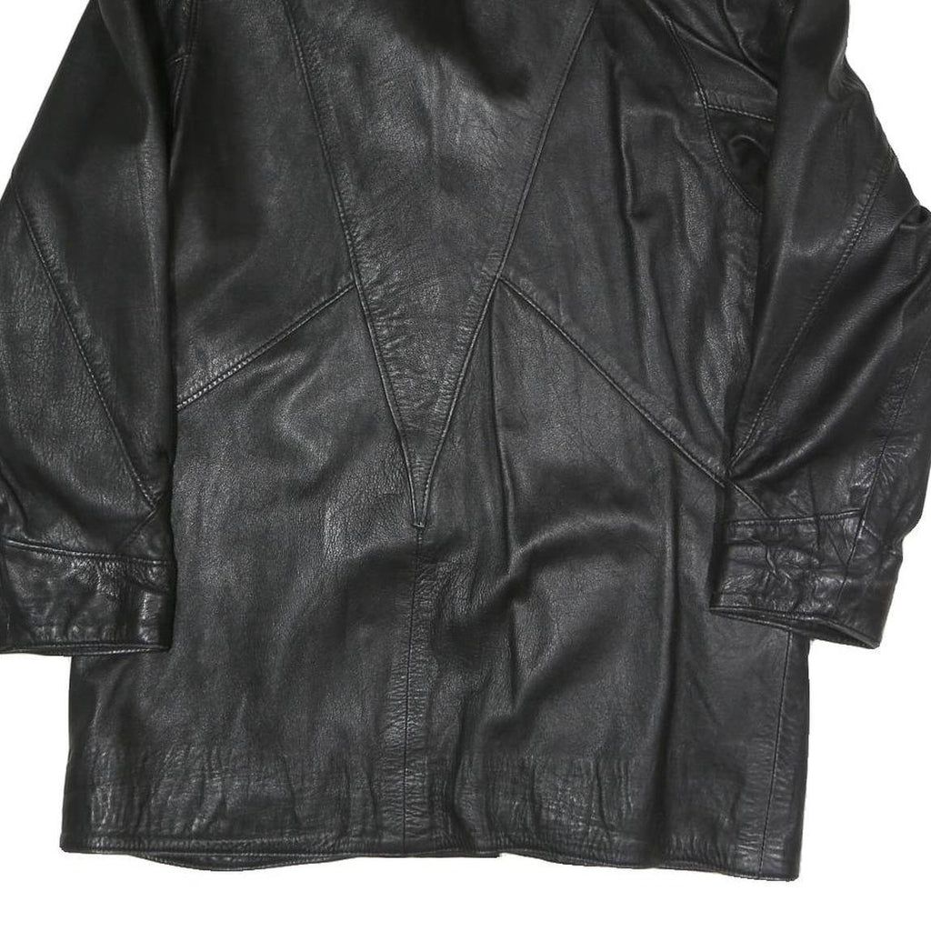 VERA PELLE Womens Black Faux Leather Button Jacket M Leather Plain Button