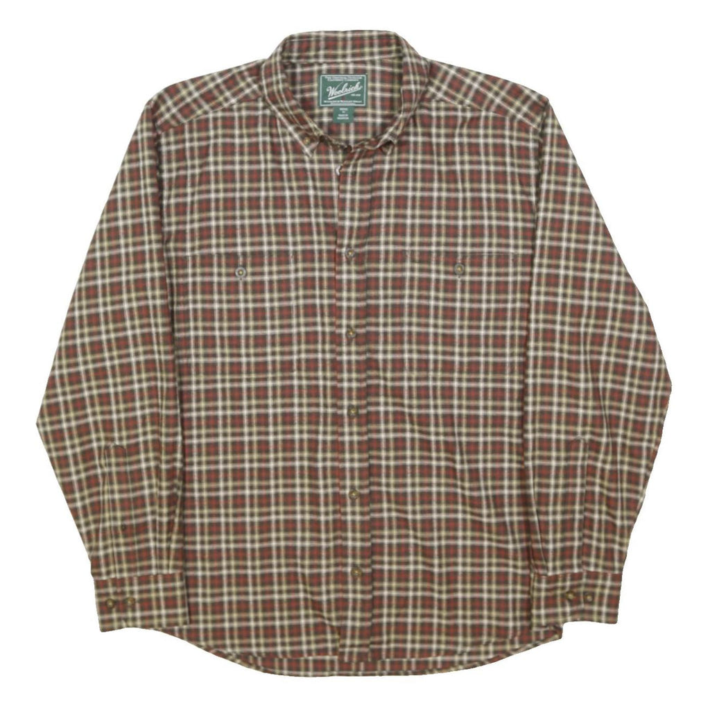 WOOLRICH Mens Brown & Cream Check Shirt M Cotton Blend Button Collar