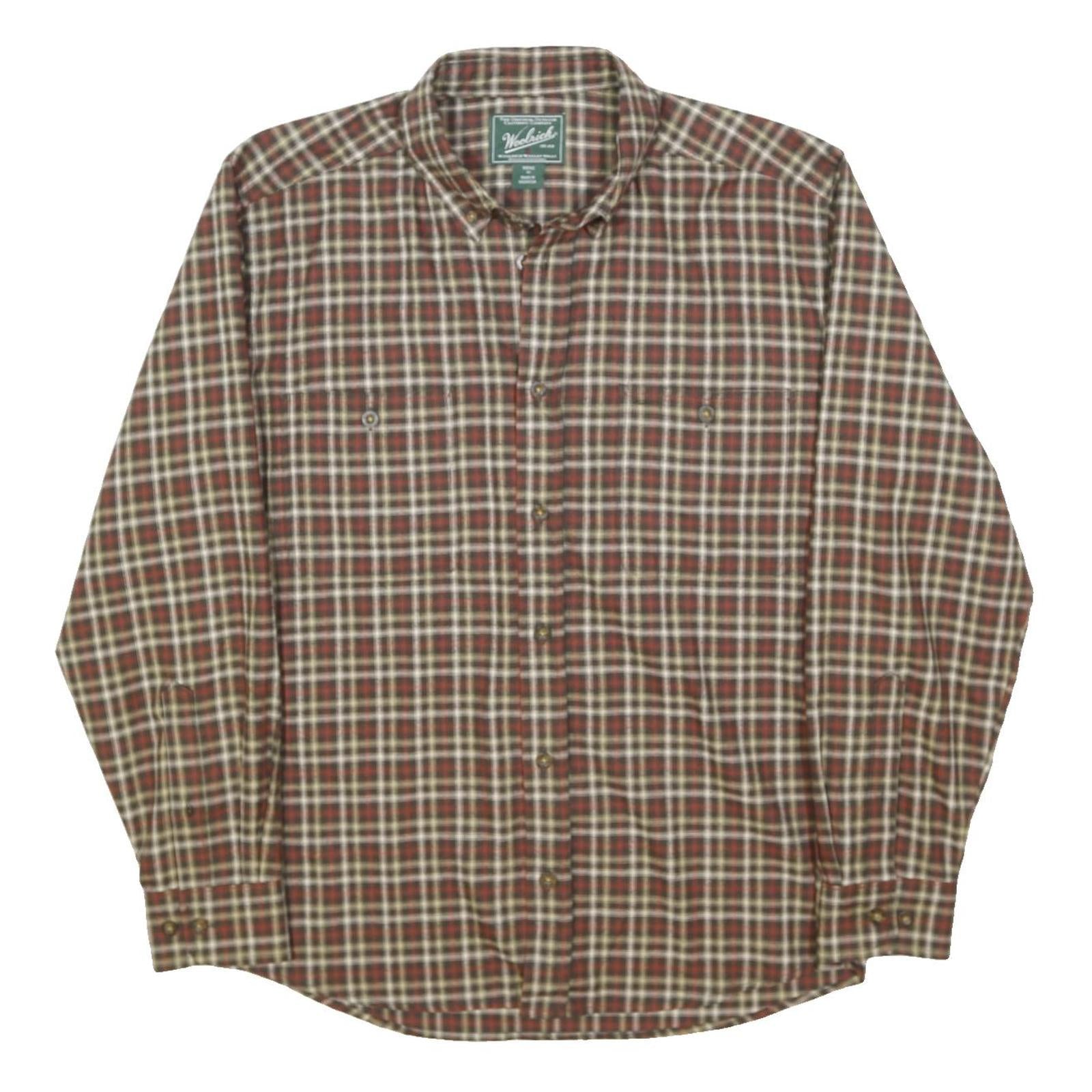 WOOLRICH Mens Brown & Cream Check Shirt M Cotton Blend Button Collar
