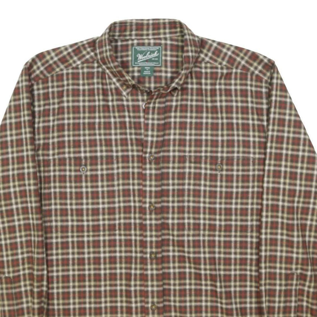 WOOLRICH Mens Brown & Cream Check Shirt M Cotton Blend Button Collar
