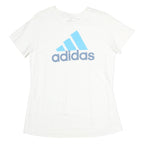 ADIDAS Mens White Light Blue Logo Graphic T-Shirt L Short Sleeve Crew Neck