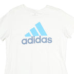 ADIDAS Mens White Light Blue Logo Graphic T-Shirt L Short Sleeve Crew Neck