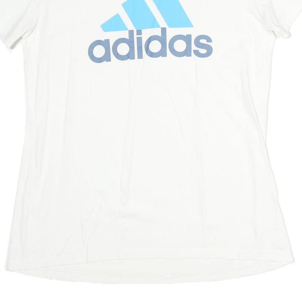 ADIDAS Mens White Light Blue Logo Graphic T-Shirt L Short Sleeve Crew Neck