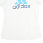 ADIDAS Mens White Light Blue Logo Graphic T-Shirt L Short Sleeve Crew Neck