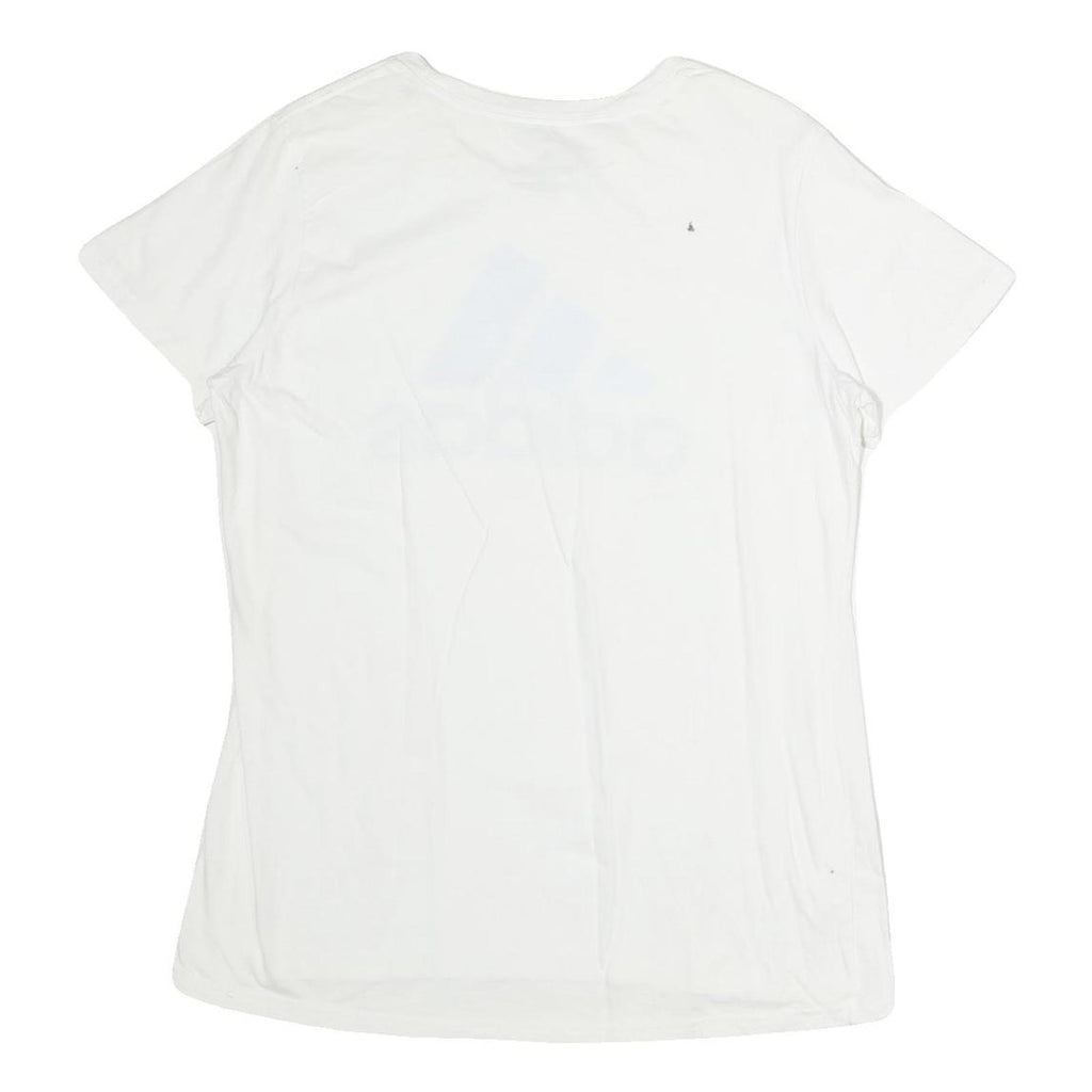 ADIDAS Mens White Light Blue Logo Graphic T-Shirt L Short Sleeve Crew Neck