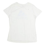 ADIDAS Mens White Light Blue Logo Graphic T-Shirt L Short Sleeve Crew Neck