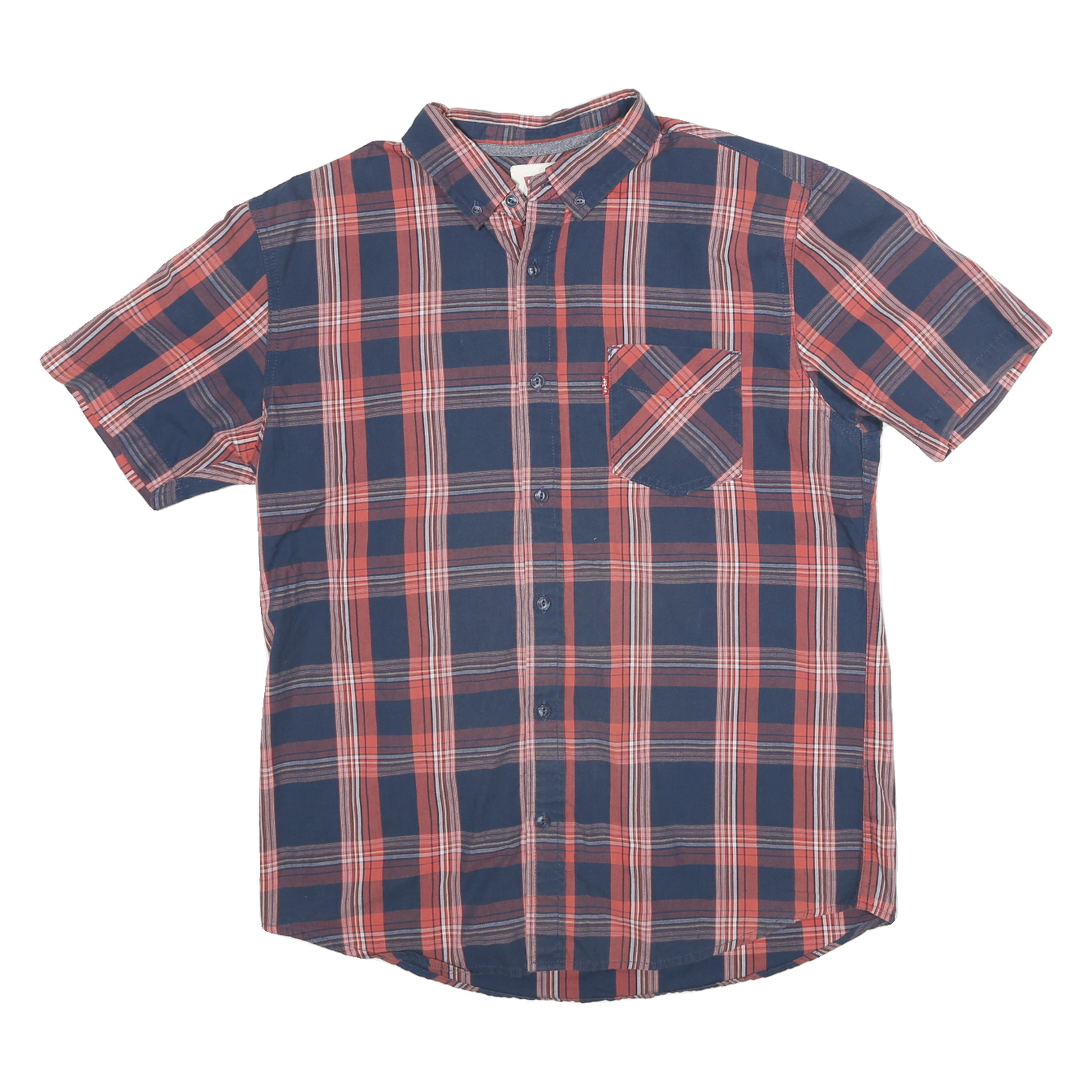 LEVI'S Mens Blue & Red Check Shirt M Casual Cotton Blend Button Down Short