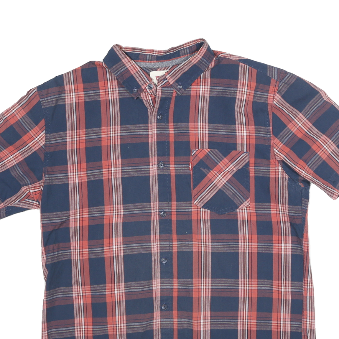 LEVI'S Mens Blue & Red Check Shirt M Casual Cotton Blend Button Down Short