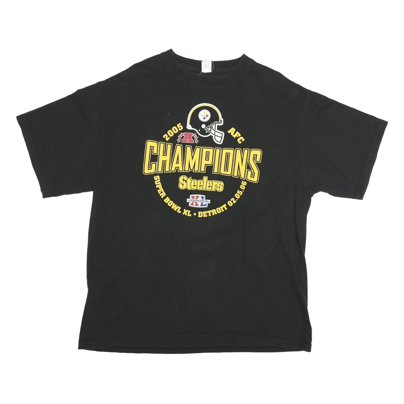 Mens Black Steelers Champions Graphic T-Shirt XL Short Sleeve Crew Neck Super