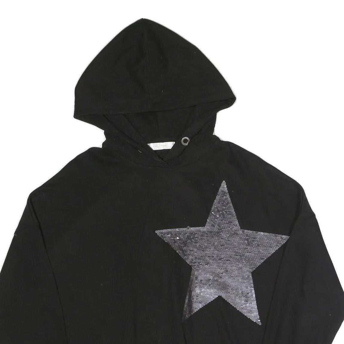 MC LORENE Womens Black Hoodie S Star Sequins Pullover Sweatshirt