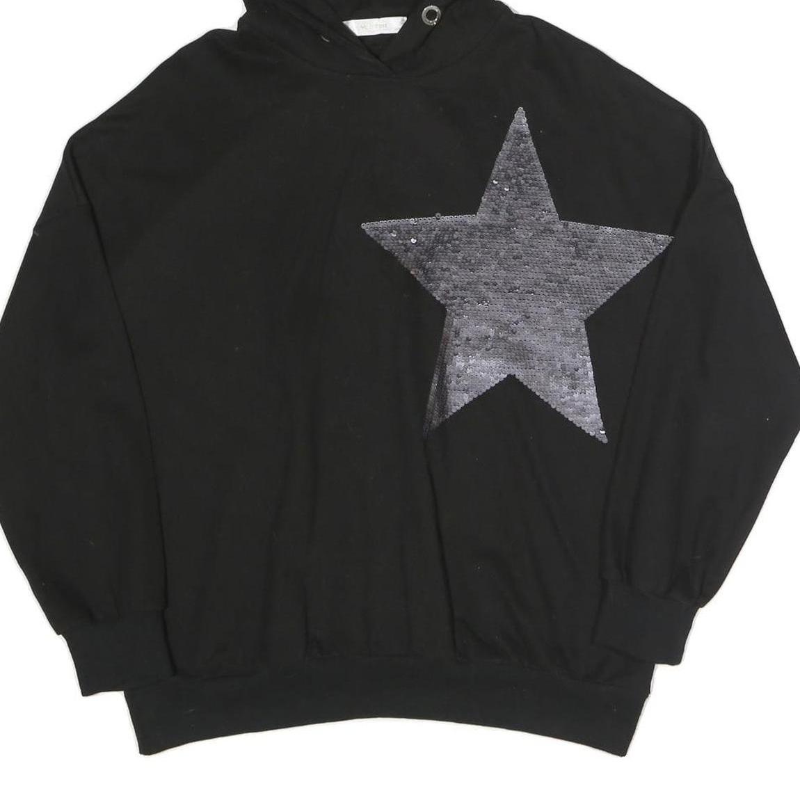 MC LORENE Womens Black Hoodie S Star Sequins Pullover Sweatshirt