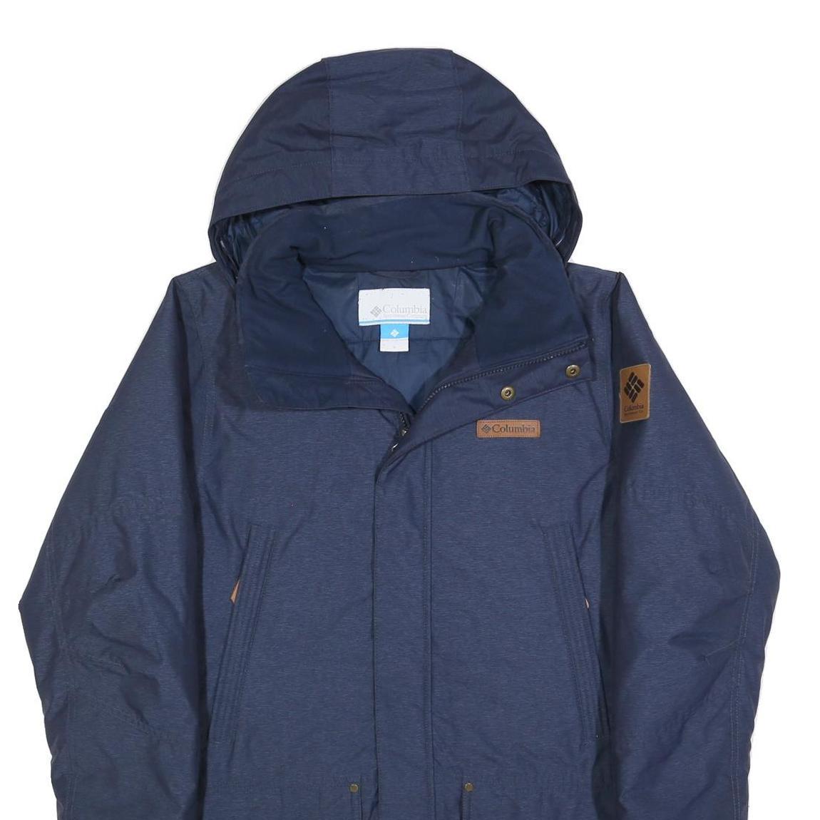 COLUMBIA Mens Blue Outdoor Jacket S Polyester Blend Zip Hooded Plain