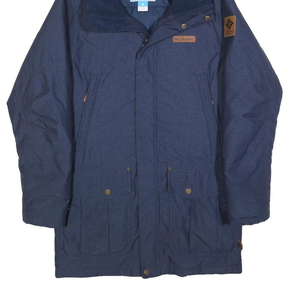 COLUMBIA Mens Blue Outdoor Jacket S Polyester Blend Zip Hooded Plain