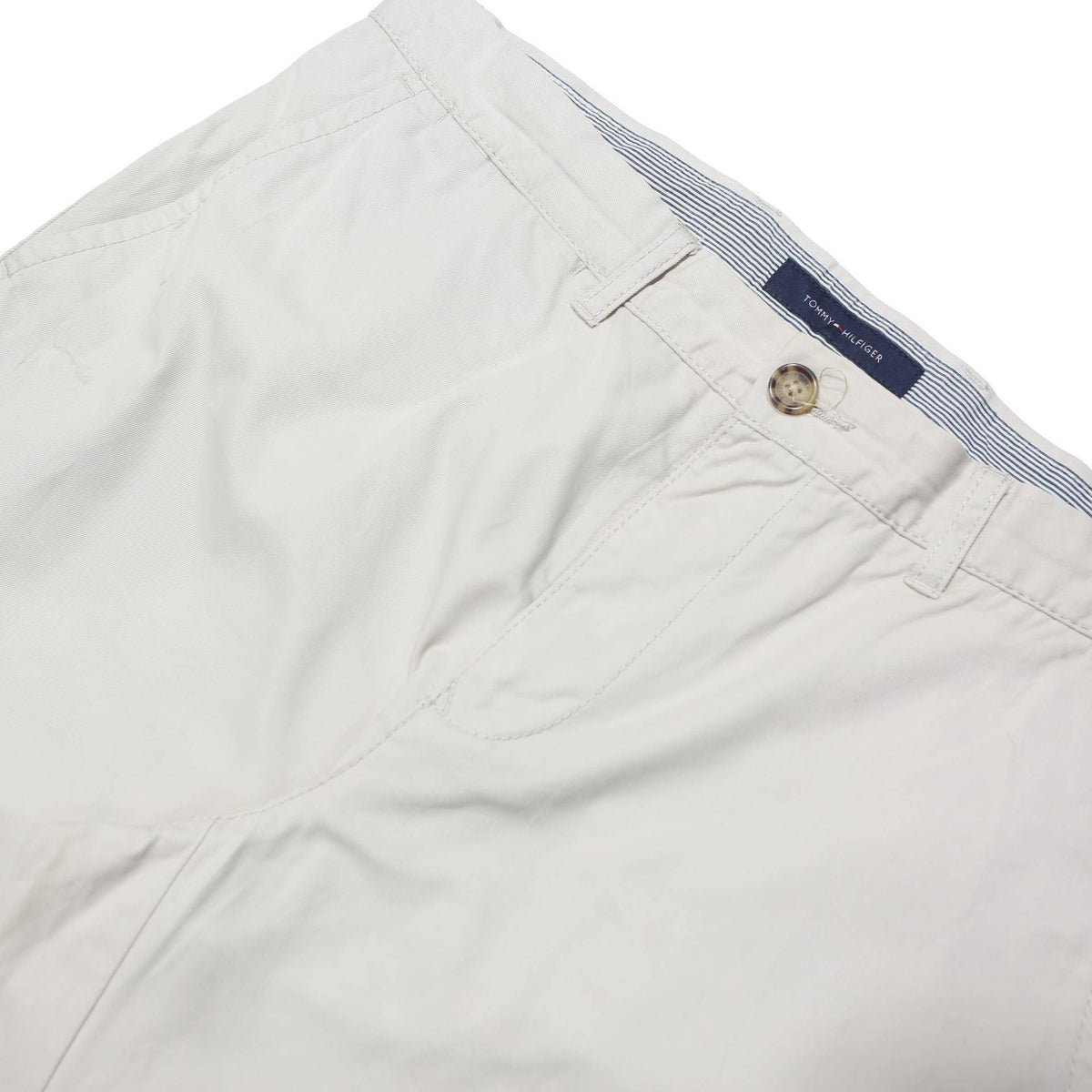 TOMMY HILFIGER Mens Cotton Blend White Regular Straight Trousers W34 L32 Classic