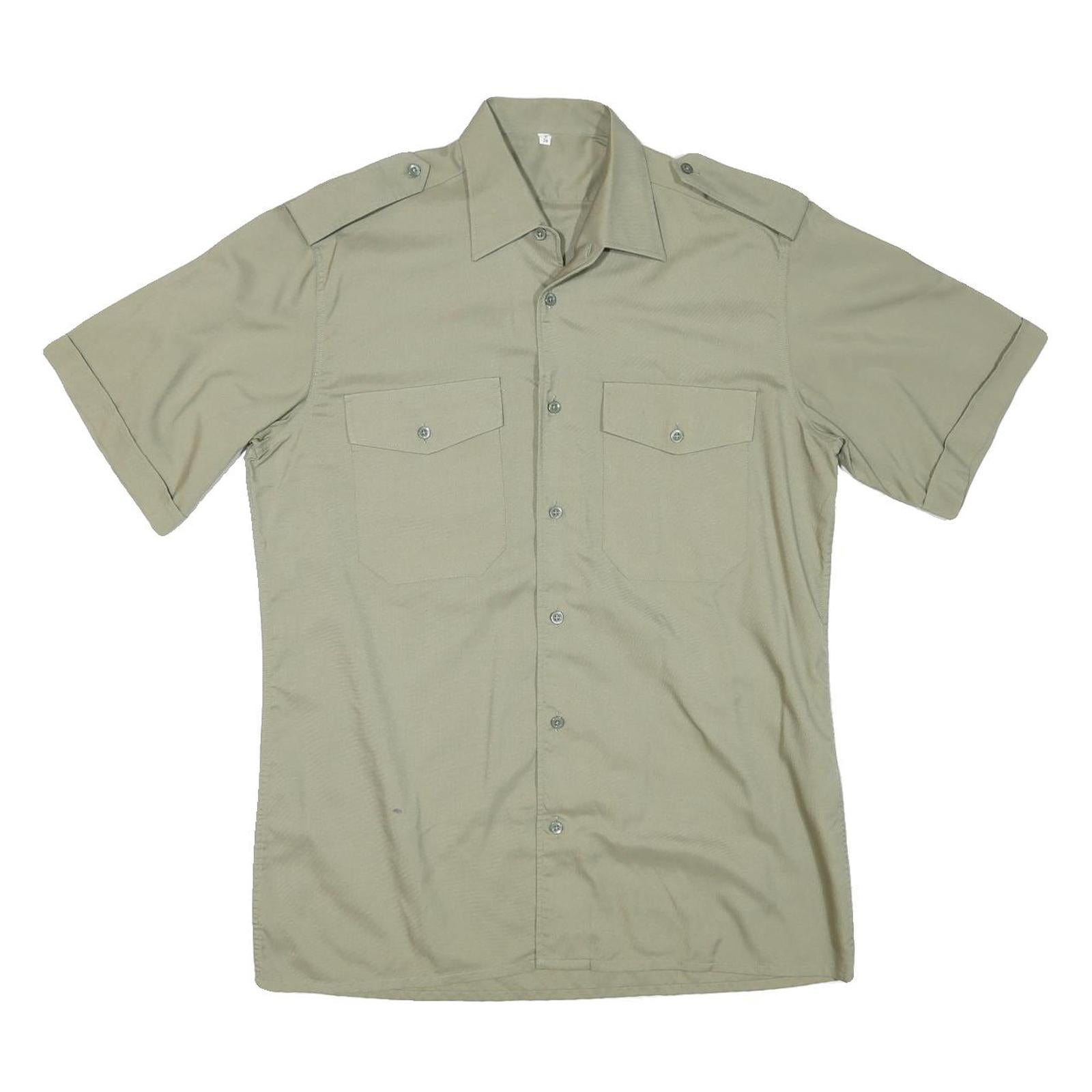 Mens Beige Cotton Blend Shirt M Short Sleeve Button Pocket Casual Workwear