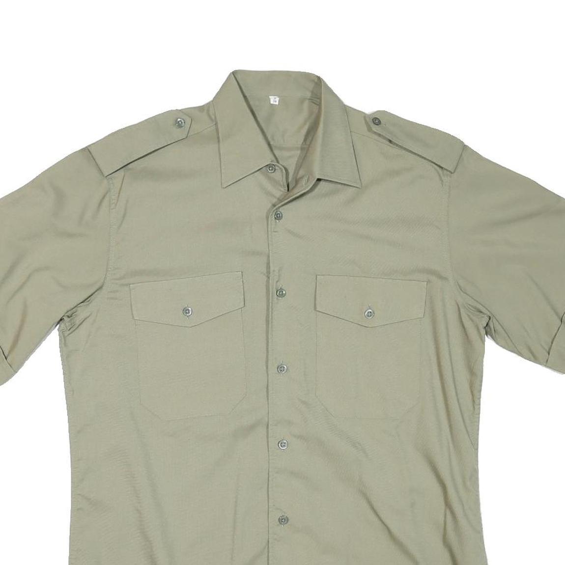 Mens Beige Cotton Blend Shirt M Short Sleeve Button Pocket Casual Workwear