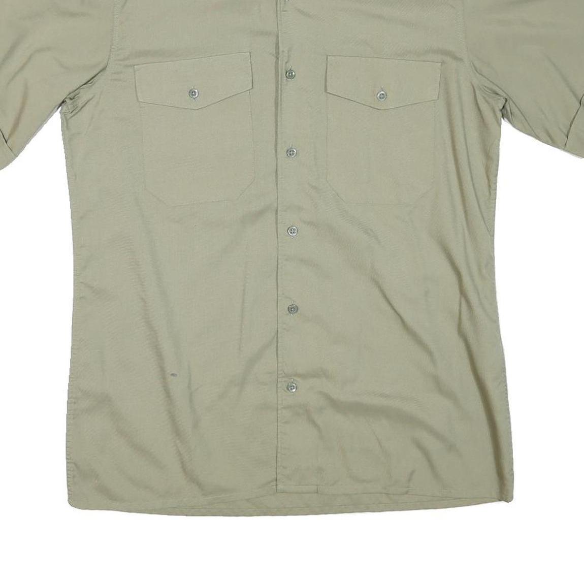 Mens Beige Cotton Blend Shirt M Short Sleeve Button Pocket Casual Workwear