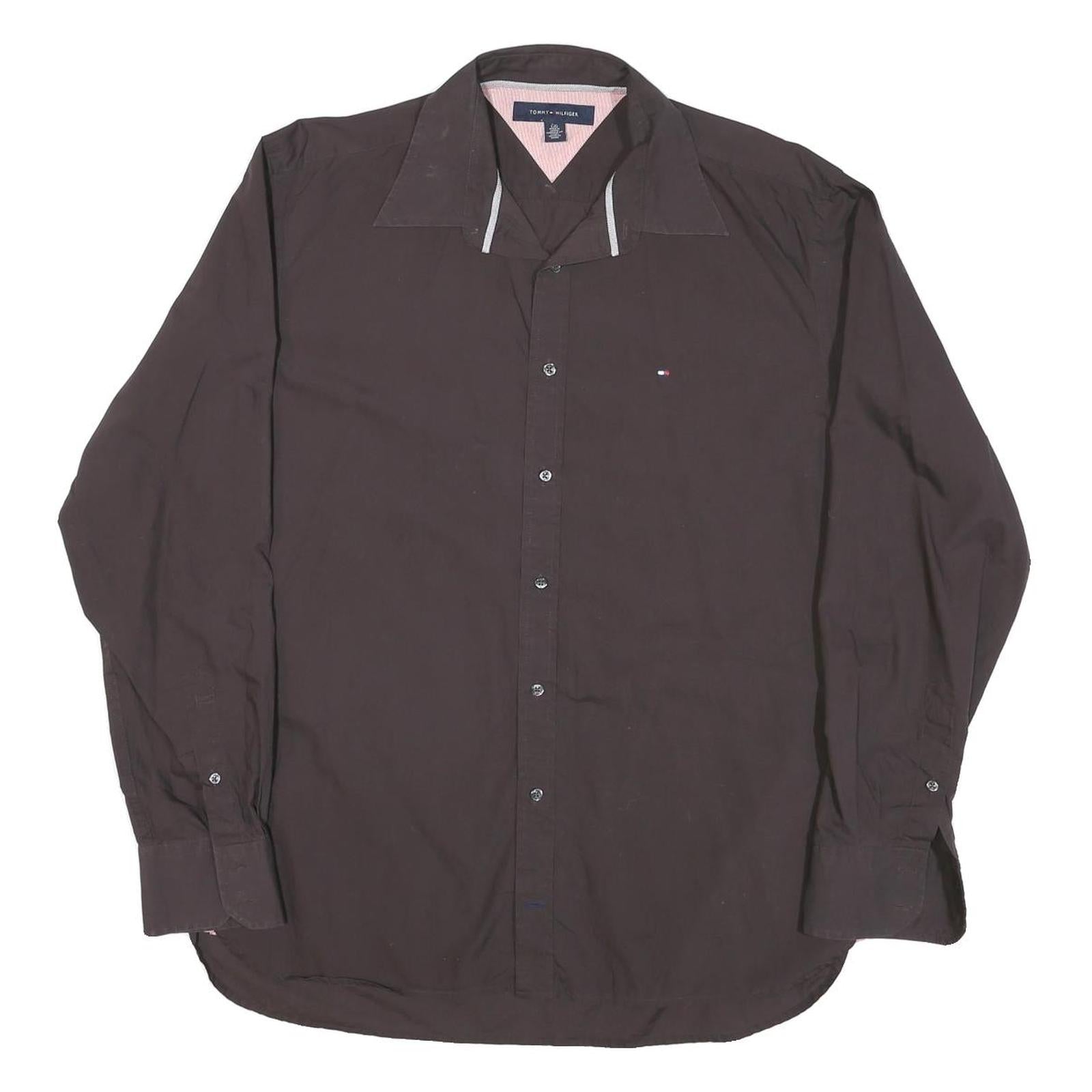 TOMMY HILFIGER Mens Black Button Down Shirt L Classic Fit Cotton Blend