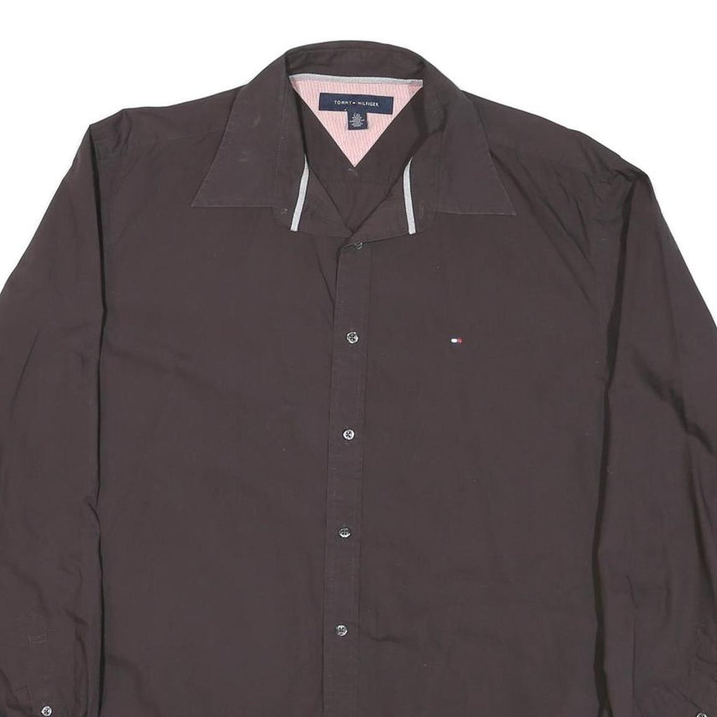 TOMMY HILFIGER Mens Black Button Down Shirt L Classic Fit Cotton Blend