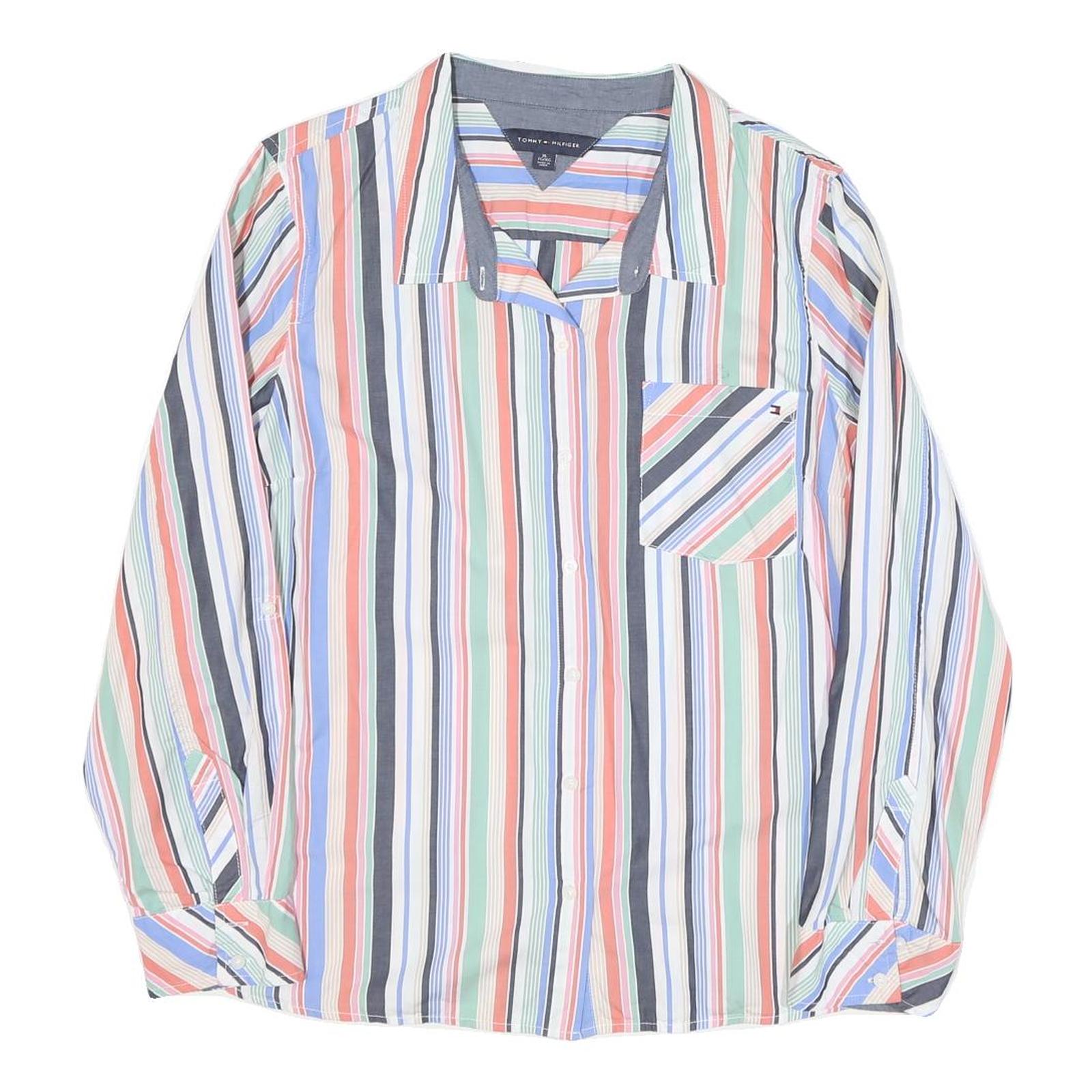 TOMMY HILFIGER Womens Multicolour Stripe Shirt XL Casual Button-Up Cotton