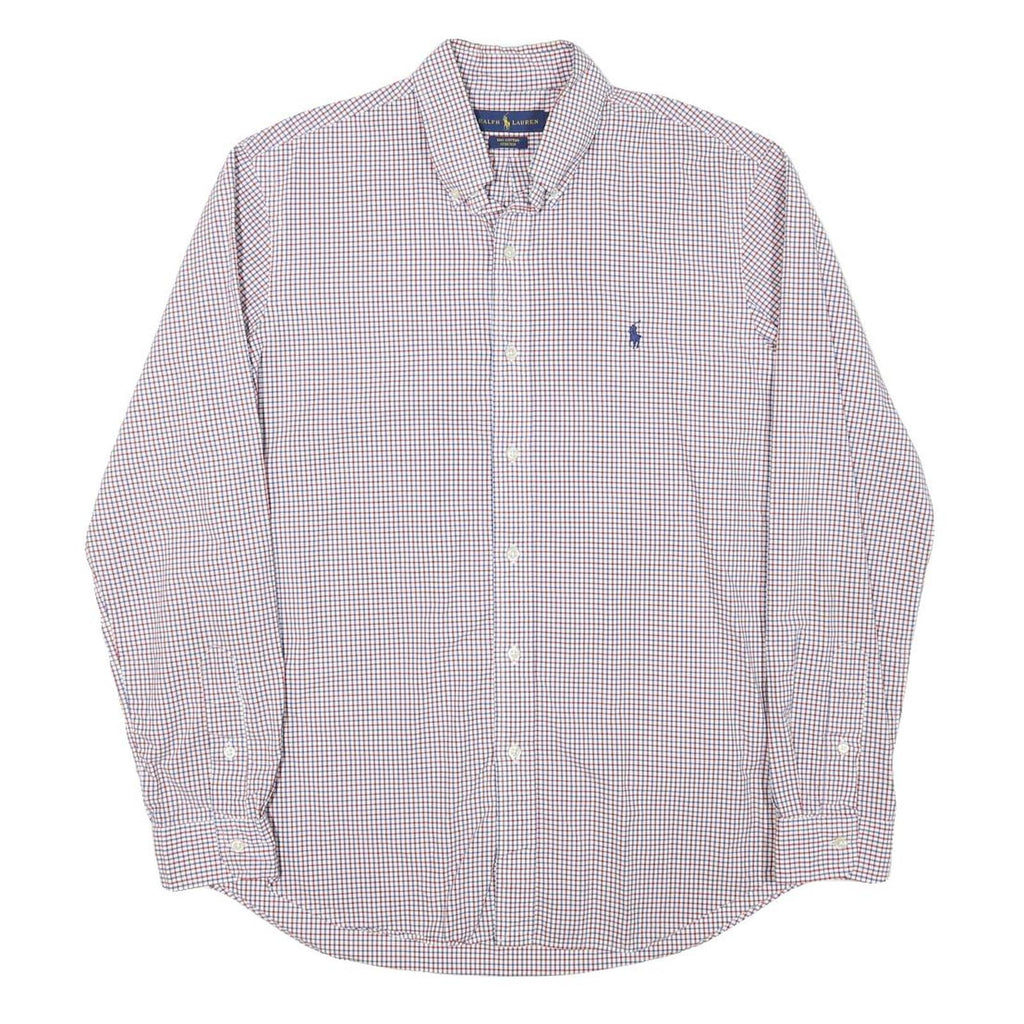 RALPH LAUREN Mens White & Red Check Shirt M Classic Button Down Cotton Blend