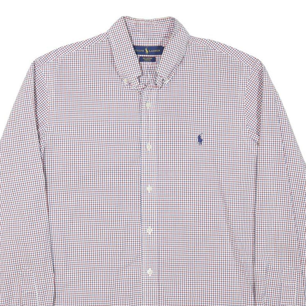RALPH LAUREN Mens White & Red Check Shirt M Classic Button Down Cotton Blend