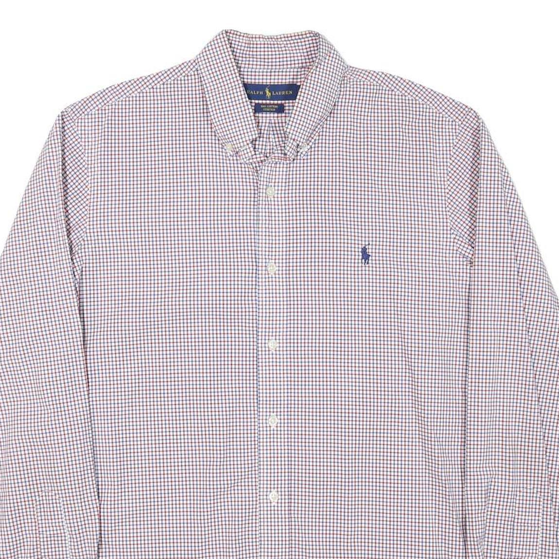 RALPH LAUREN Mens White & Red Check Shirt M Classic Button Down Cotton Blend