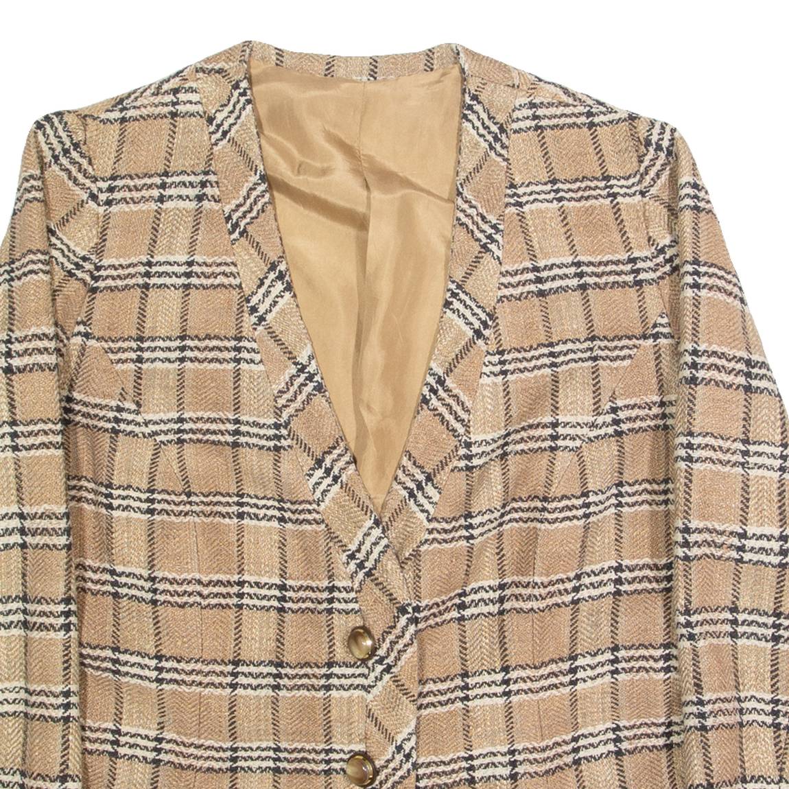 Womens Blazer Jacket Beige 90s Check S