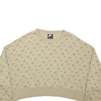 NIKE Womens Beige Sweatshirt Crew Neck M All Over Mini Swoosh Print Cropped