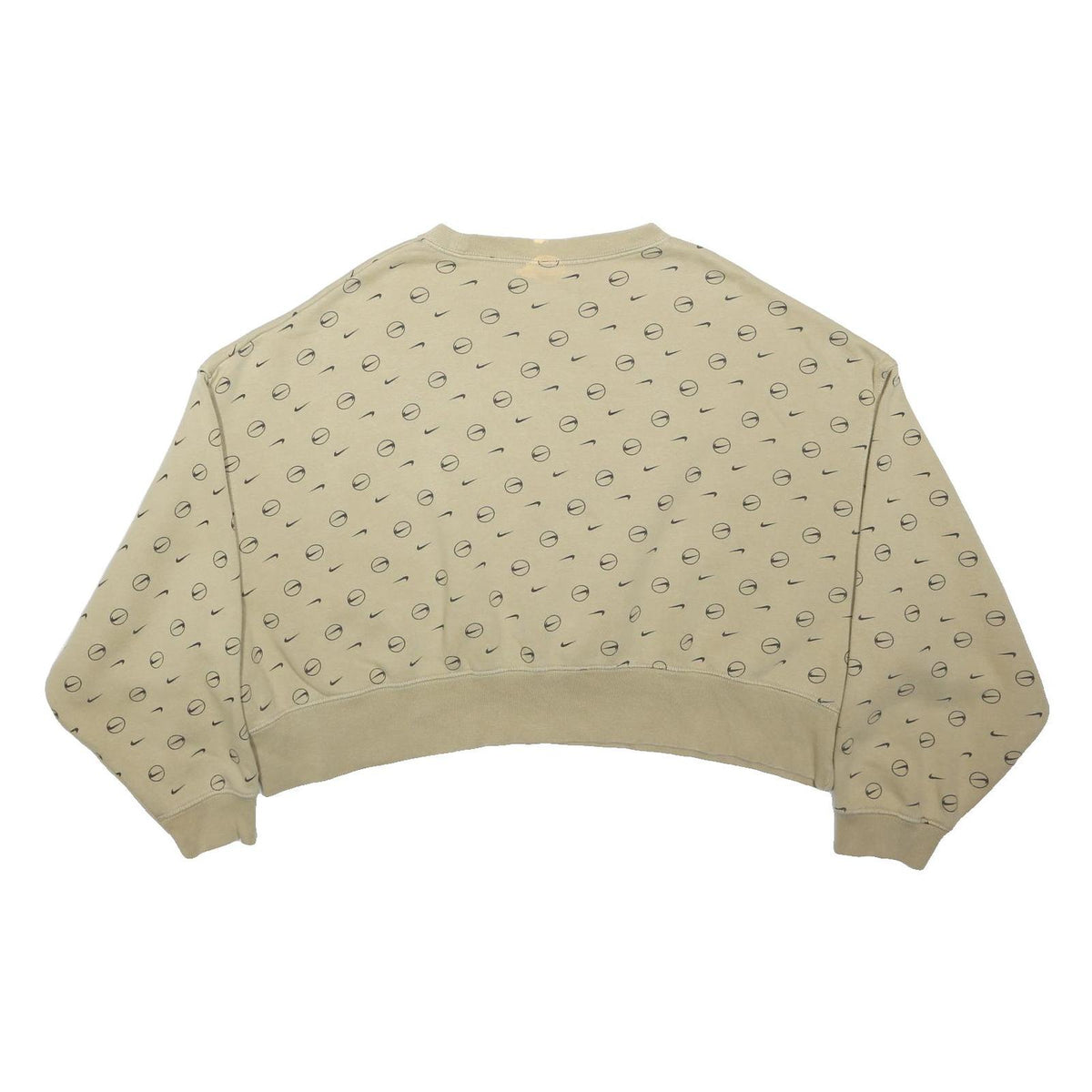 NIKE Womens Beige Sweatshirt Crew Neck M All Over Mini Swoosh Print Cropped