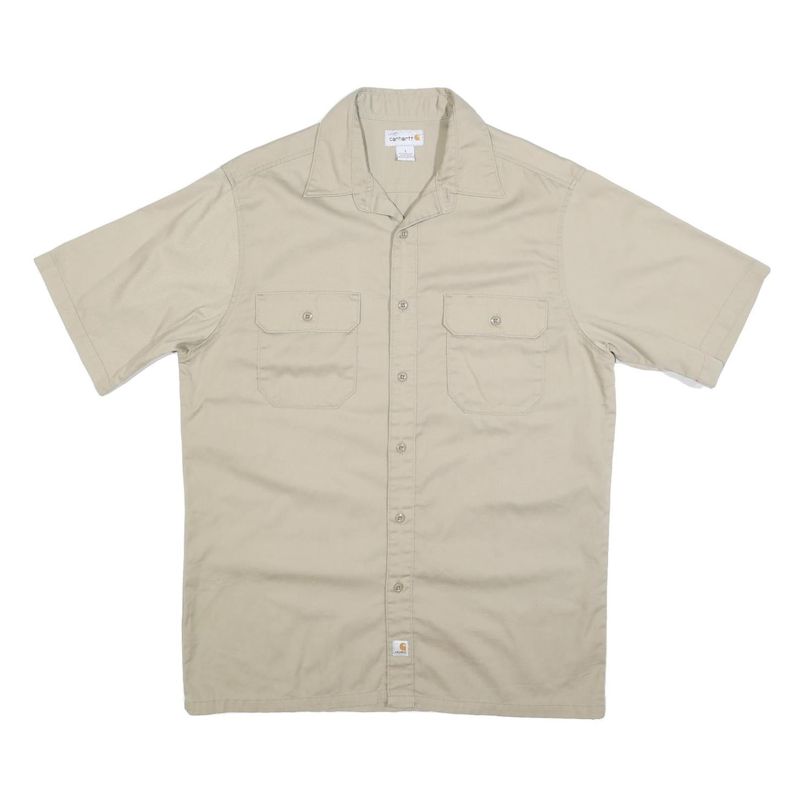 CARHARTT Mens Beige Cotton Short Sleeve Work Shirt L Utility Pockets