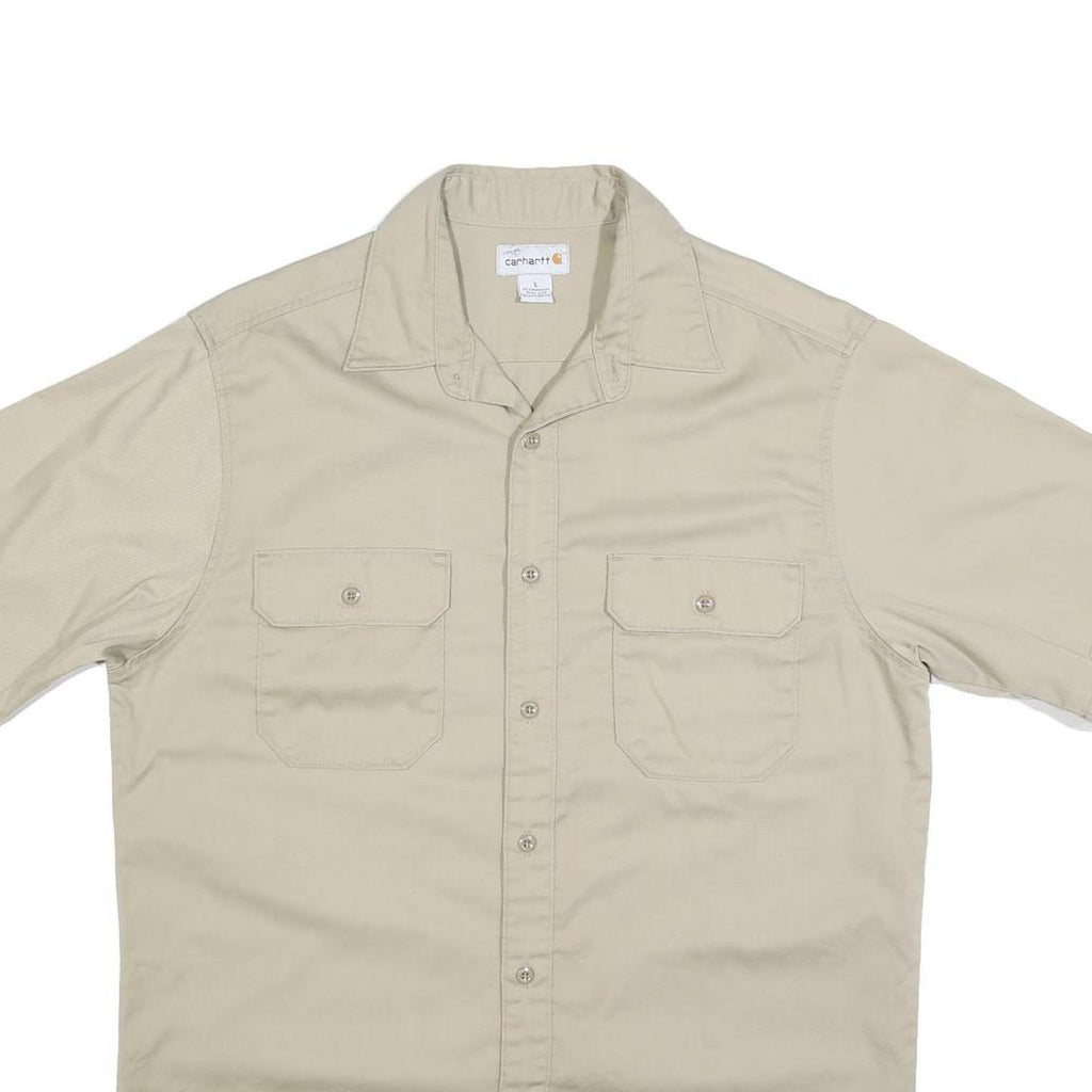 CARHARTT Mens Beige Cotton Short Sleeve Work Shirt L Utility Pockets
