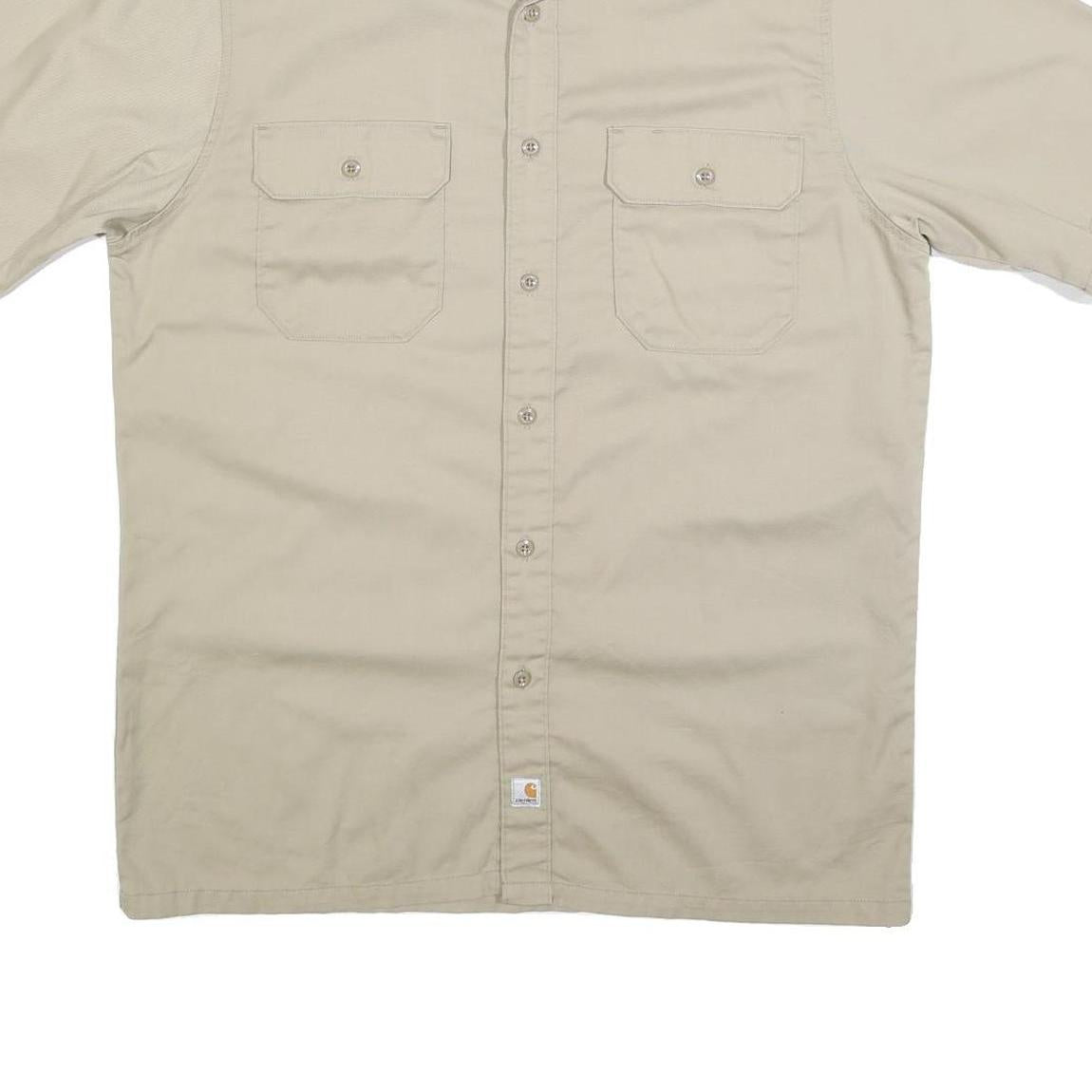 CARHARTT Mens Beige Cotton Short Sleeve Work Shirt L Utility Pockets