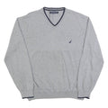 NAUTICA Mens Grey Cotton Plain V-Neck Regular Fit Jumper L Casual Classic