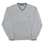 NAUTICA Mens Grey Cotton Plain V-Neck Regular Fit Jumper L Casual Classic